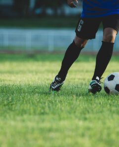 Soccer player action on the stadium